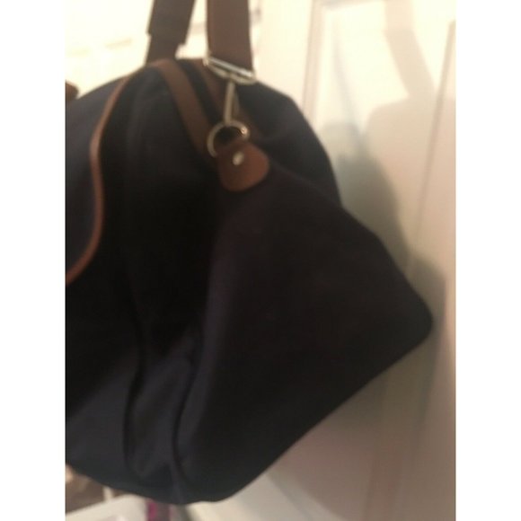 Polo Ralph Lauren Duffel Bag Large Canvas Blue Brown Carry On Overnight … - Picture 4 of 10